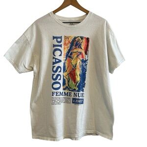 Pablo Picasso Femme Nue Graphic Tee Short Sleeve White Shirt size XL